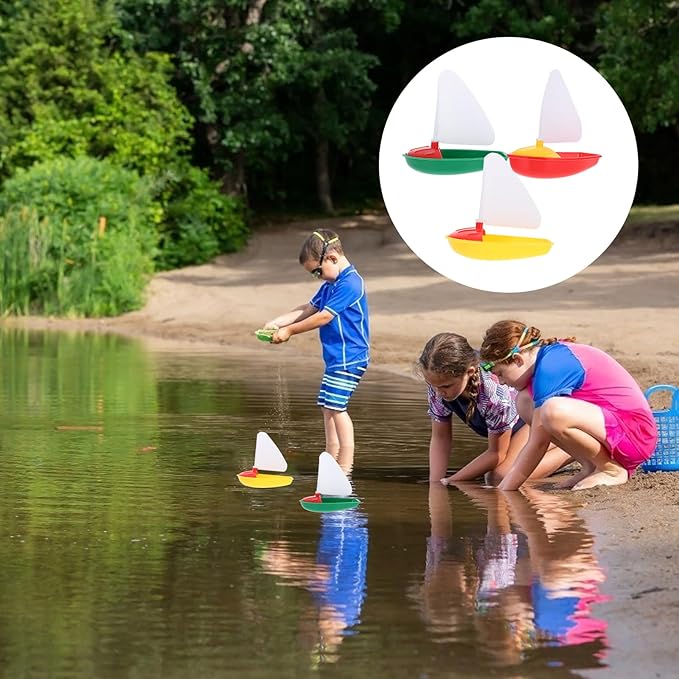 Toyvian DIY Bath Toy Boat & Sailboat 3PCS for Kids Toddler Mold-Free, Small Plastic Boats for Bathtub, Floating Pool Water Toys,Swim Play for Beach Lake Summer, with Educational DIY Sail Design