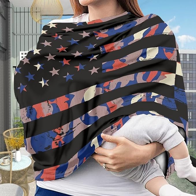American Flag Camo Car Seat Covers Multi-Purpose Windproof Car Seat Canopy Cover Dust Cover Privacy Protection Durable Multifunctional Breastfeeding Scarf