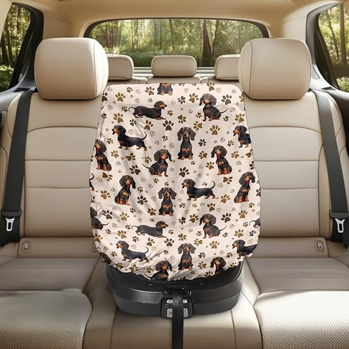 Baby Car Seat Cover, Dog Print Car Seat Sun Shade Cover Sun Protection to Keep The Car Seat Cool, Easy to Clean and Install