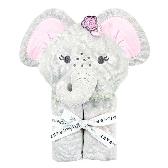Stephan Baby Hooded Towel - 100% Cotton with Fun Animal Design for Infants and Toddlers, 31" Square, Elephant Pink