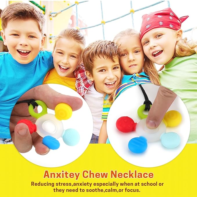 Chewy Necklace Sensory, Seeway Silicone Chew Necklace for Sensory Kids, Adjustable Length Autism Chew Toys for Anxiety ADHD SPD or Other Sensory Needs Boys and Girls 【2 Pack】