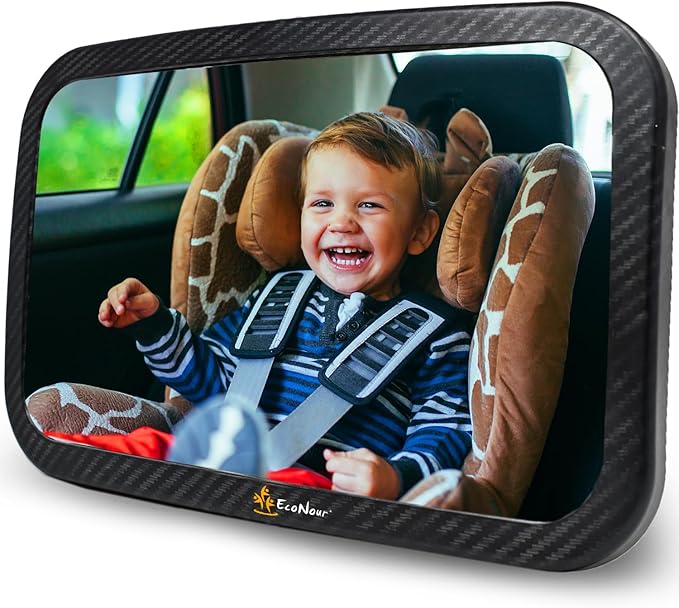 EcoNour Baby Car Mirror - 11.5 x 7.5 inches Safety Seat Mirror for Rear Facing Infant with 360 Degree Rotatable Shatterproof Design - Monitor Your Child While Driving
