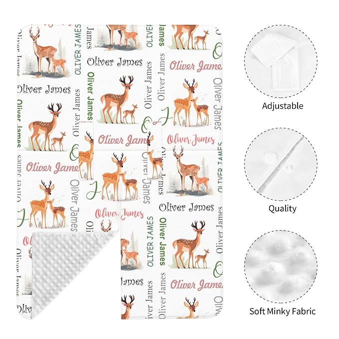 Custom Baby Car Seat Canopy Personalized Car Seat Covers with Name for Baby Boys Girls Customized Deer Nursing Breastfeeding Cover Infant Carseat Canopies Newborn Minky Baby Blanket