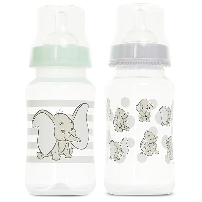 Disney Baby Bottles and Pacifiers Set – 2 Hourglass-Shaped 11oz Bottles + 2 Orthodontic Pacifiers – Officially Licensed Mickey, Minnie, Pooh & Dumbo Designs – BPA-Free Feeding Gift Set