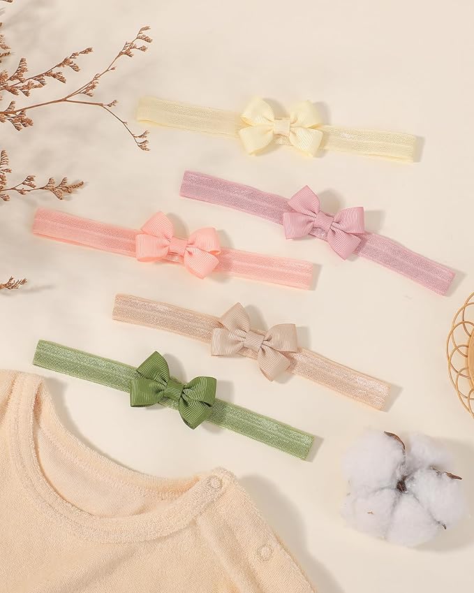 jollybows 40pcs Baby Girls Bows Headbands EXTREMELY MINI Elastic Hairband Ribbon Bow Hair Accessories for Kids Toddlers Infants Newborn