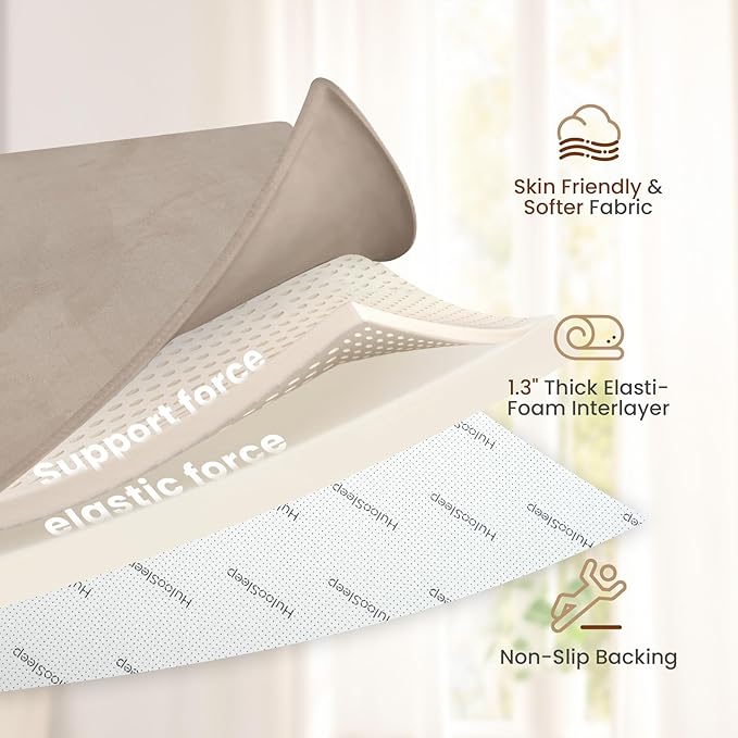 Huloo Sleep Baby Play Mat for Floor,50"×65" Playpen Mat for Toddler,Infant,Kids,1.3" Thick Elasti Foam Non-Slip Nursery Rug,Water Repellent Soft Padded Floor Mats for Tummy Time,Crawling(Beige)