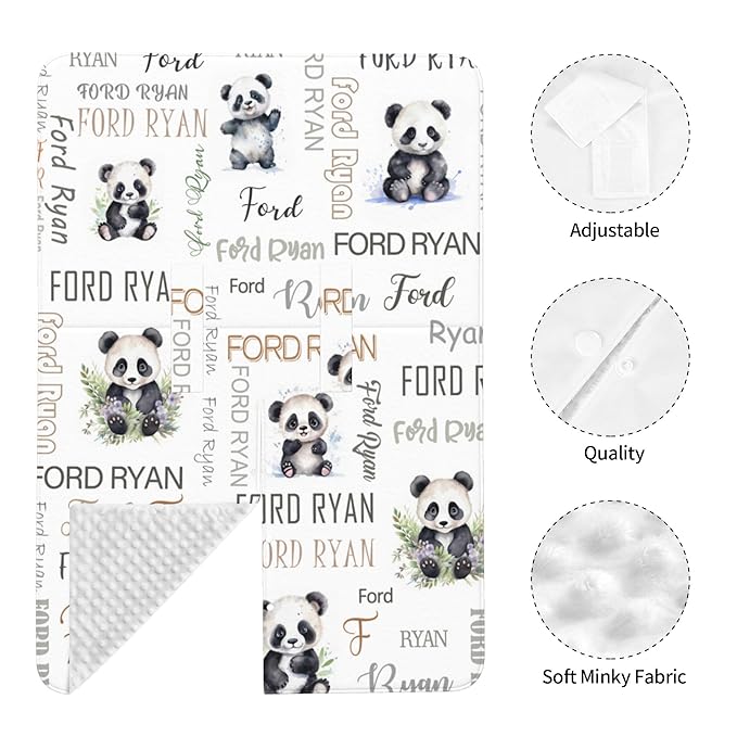 Personalized Winter Baby Car Seat Cover with Name Panda Winter Car Seat Cover for Baby Seat or Stroller Custom Infant Car Seat Covers Minky Blankets Nursing Cover Breastfeeding Scarf