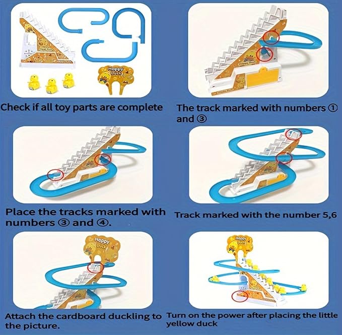 Small Ducks Climbing Toys, Electric Llittle Duck Climbing Stairs Toy, Funny Duck Roller Coaster Track with 9 Ducks LED Lights & Music Button, Small Duck Slide Toy for Children Kids and Baby