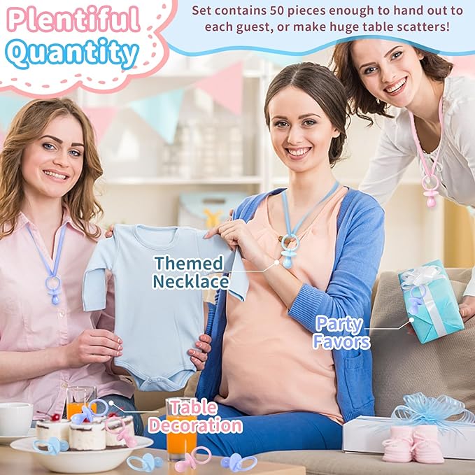 50 Pacifiers for Baby Shower Game Boy Girl, 2.75’’ Plastic Pacifiers Baby Shower Game, Bulk Baby Shower Pacifiers for Gender Reveal Decoration DIY, Table Scatter, Baby Shower Favors (Pink&Blue)