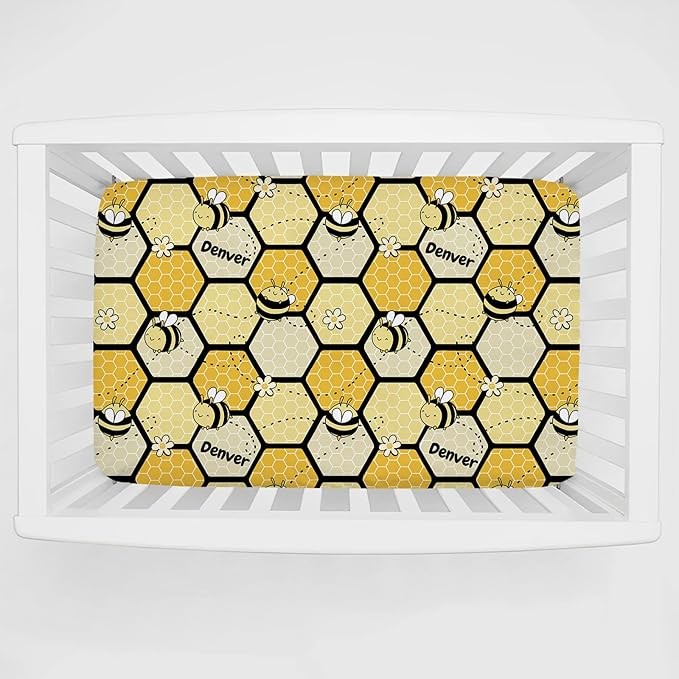 Bumble Bee Personalized Pack 'n Play Sheets - Custom Name, Soft & Breathable, Fitted Sheet for Baby Boys & Girls