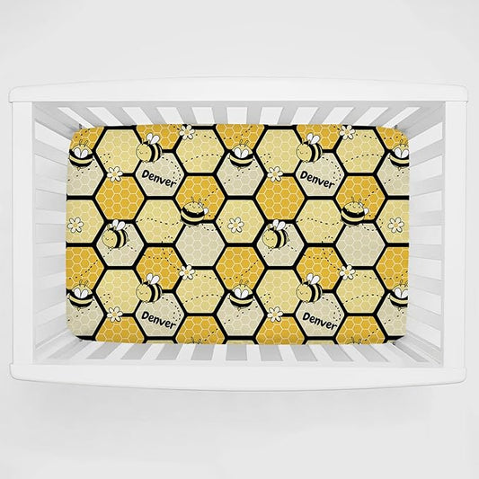 Bumble Bee Personalized Pack 'n Play Sheets - Custom Name, Soft & Breathable, Fitted Sheet for Baby Boys & Girls