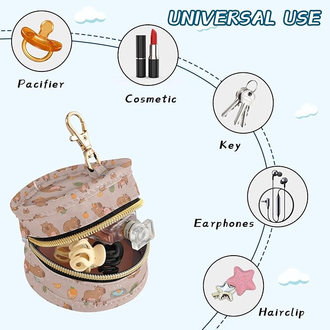 Cute Capybara Orange Purple Print Pacifier Holder Case for Diaper Bag Portable Travel Pacifier Storage Case with Clip Newborn Baby Pouch for Baby Boys Girls Purse Outdoor