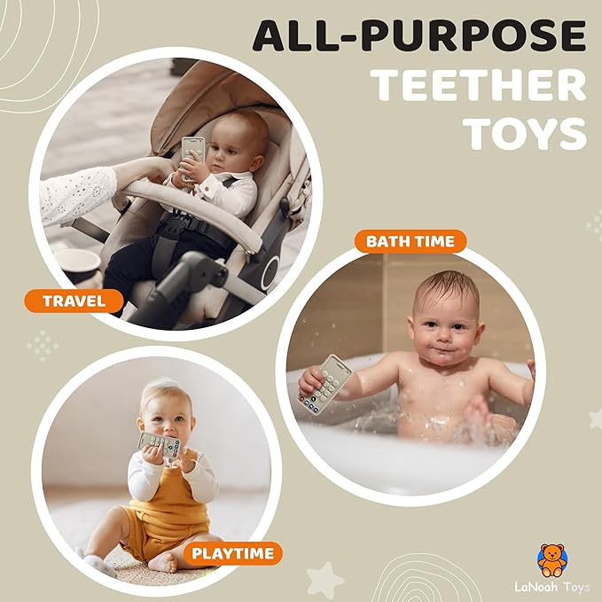 Baby Cellphone Teether: Soft BPA Free Teething Toy, Provides Relief for Your Little one While They are Teething. Gum Relief. Chew Toys (Beige)