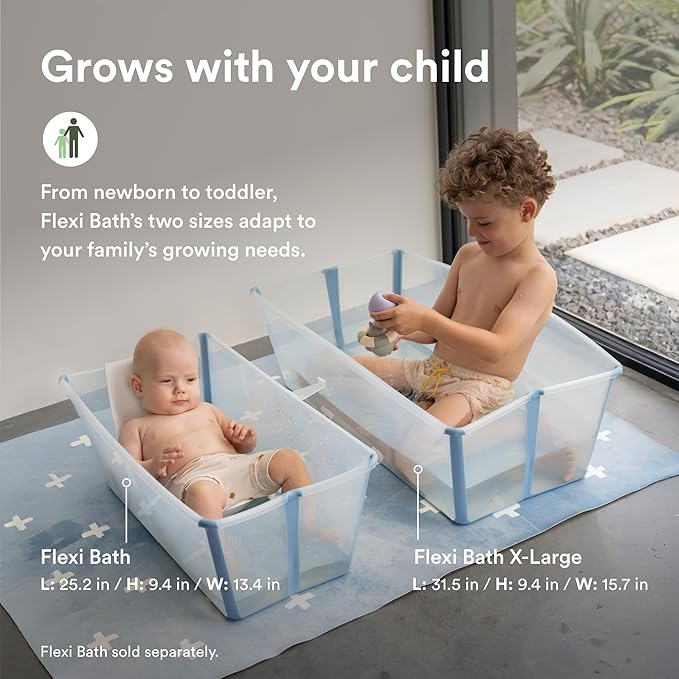 Stokke Flexi Bath X-Large Bundle, Ocean Blue - Spacious Baby Bathtub + Newborn Support - Lightweight, Foldable & Easy to Store - Best for Ages 0-6