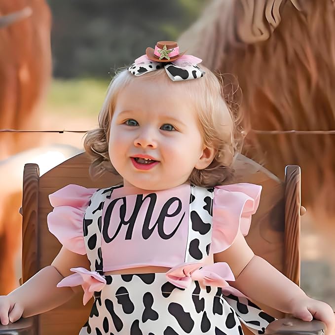 YanJie 3.5’’ Cowgirl Hat Bow Clips for Girls Western Hair Accessories Rodeo Outfit Cow Print Bows for Girl Birthday Gifts Back to School Clip