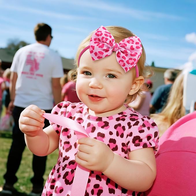 YanJie 3PCS 4.5’’ Breast Cancer Awareness Bows for Baby Girls Leopard Pink Headbands Football Cancer Awareness Items Hair Accessories for Newborns