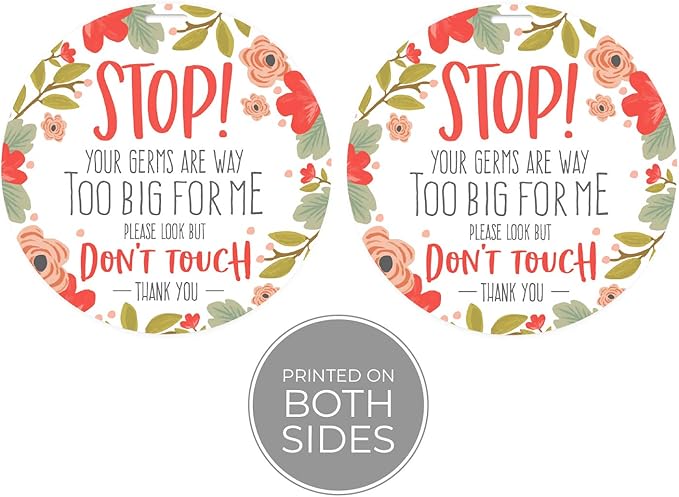 CANOPY STREET Stylish Floral Stop! Don't Touch Baby Car Seat Sign/Modern Illustrated Baby Stroller Germ Tag