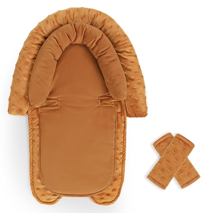 Infant Car Seat Insert, HNHUAMING Baby Car Seat Head & Body Support with 2 Straps Pads, Ultra Soft Newborn Preemie Carseat Insert Cushion for Girls Boys, Fits Car Seat, Stroller, Swing, Bouncer, Brown