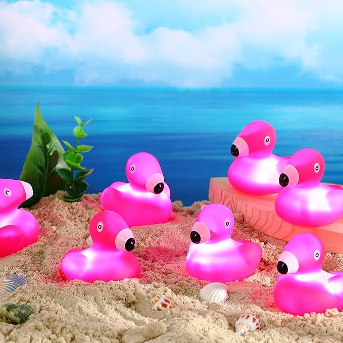 Deekin 48 Pcs LED Light up Flamingo Rubber Ducks 2.76'' Cute Small Flamingo Ducks Glow Toy for Birthday Party Baby Shower Supplies Party Favors Decor Creative Gift Classroom Prizes