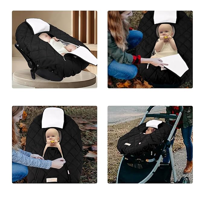 Bebamour Car Seat Cover for Babies Winter - Baby Car Seat Covers Universal Cold Weather Shield,Warm and Cozy Carseat Covers (Black)