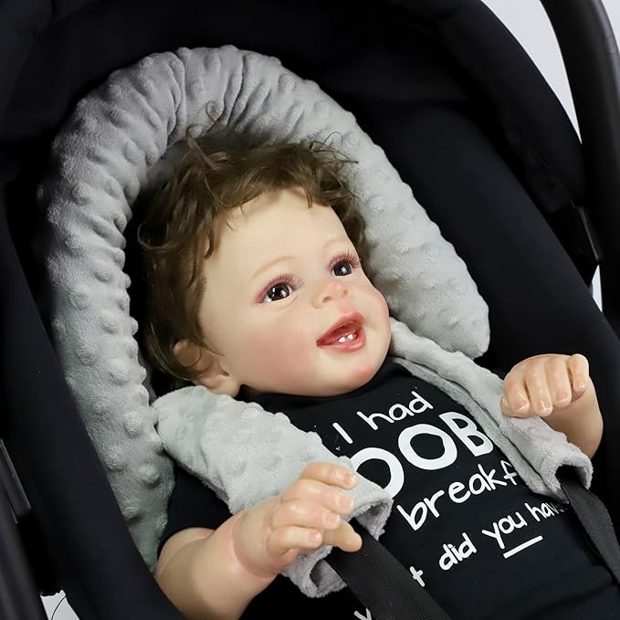 Pea Pod Car Seat Head Support Infant Baby Carseat Head Support & Strap Covers for Newborns Ultra Soft Minky Dotted Fabric Infant Car Seat Cushion Perfect for Baby Carseats, Strollers, and Bouncers