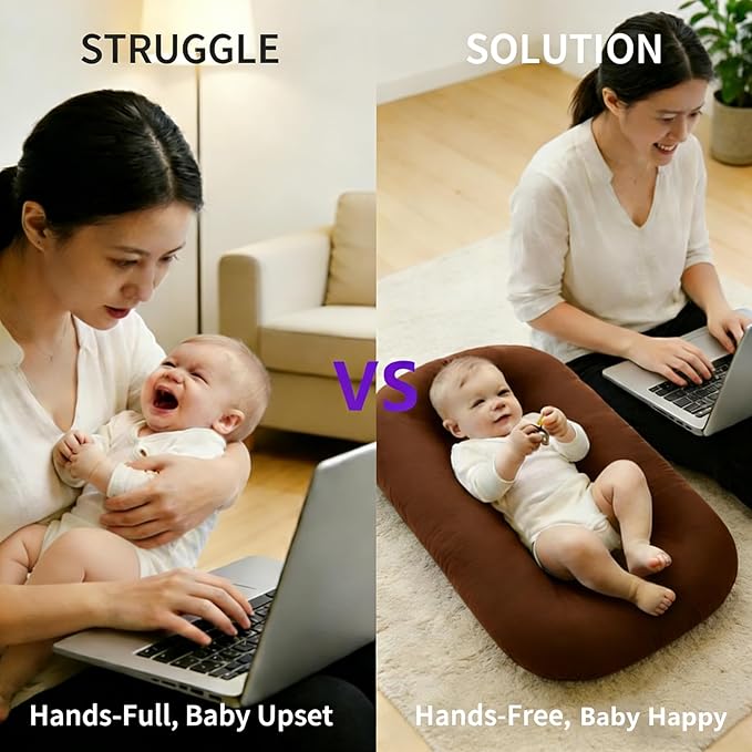 Baby Lounger 0-24 Months 100% Cotton-Snuggle Cozy Me Lounger,Soft & Breathable Baby Lounger for Newborn Play Mat,Infant Babies Essentials Gifts,Coffee(Lounger Cover Included)