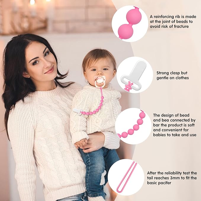 Pacifier Clips Baby Girls - Draklary 4 Pack Paci Clip Silicone Soothe Baby Binky Holder for Newborn Essentials Shower Birthday Gift
