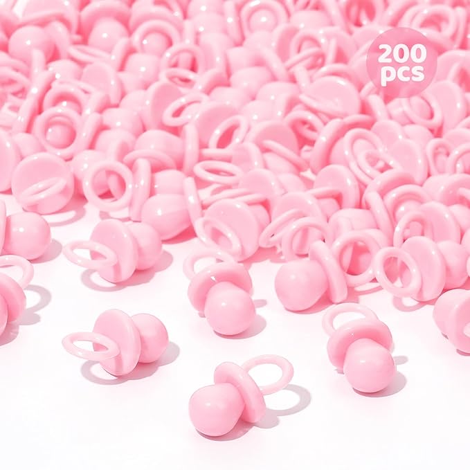 200 Mini Pacifiers Baby Shower Game Girl, 0.86’’ Plastic Pacifiers Baby Shower Game, Bulk Baby Shower Pacifiers for Gender Reveal Baby Shower Decoration DIY, Table Scatter, Baby Shower Favors (Pink)