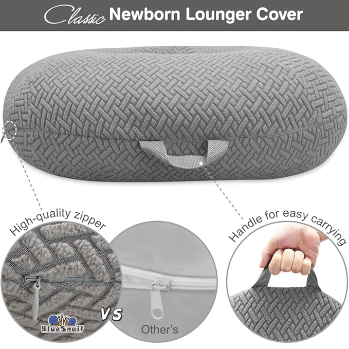 Strechy Newborn Lounger Cover, Removable and Ultra Soft Sung Fitted Baby Lounger Slipcover by BlueSnail (2 Pack, Gray+Light Gray)