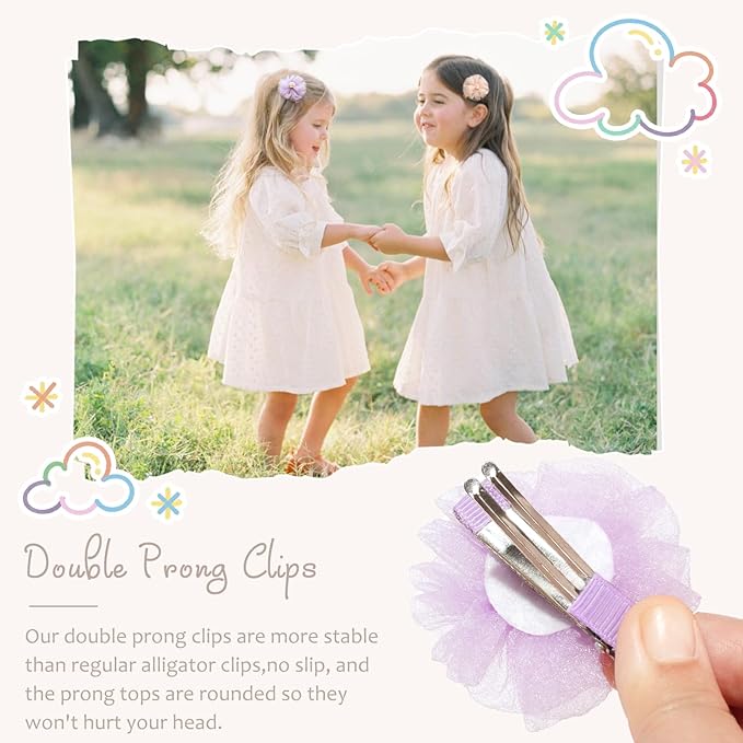 DeD 28PCS 2" Chiffon Flower Hair Clips with Pistil Tiny Hair Clips Fine Hair Accessories for Girls Infants Toddlers Set of 14 Pairs