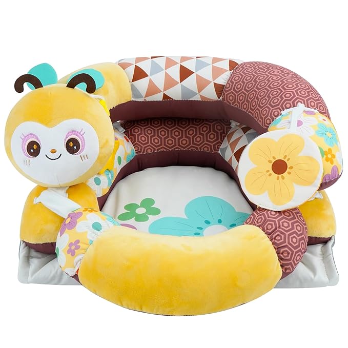 Lovvie & Joy 2-in-1 Tummy Time Mat & Seated Support Pillow,Baby Tummy Time Pillow Support for Newborns and Older Babies,with Detachable Support Pillow and Toys Bee Spirit