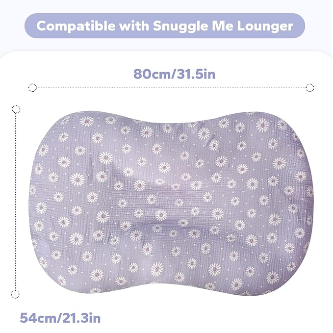 FUNUPUP Muslin Baby Lounger Cover Compatible with Snuggle Me Lounger, Infant Pillow Cover for Newborn, Removable Nest Slipcover for Boys and Girls, Only Cover, Purple Daisy