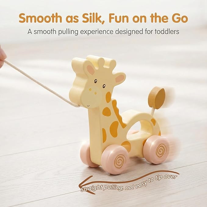 Baby Toys Car,Wooden Pull Along Toddler Toy, Developmental Toy for 1 Year Old Girl Boy Birthday Gift (Small Giraffe)