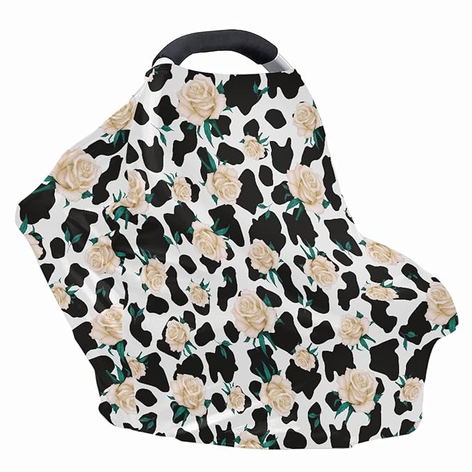LedBack Flower Cow Print Stretchy Car Seat Cover for Babies,Nursing Cover Breastfeeding Cover,Soft Breathable Baby Carseat Canopy