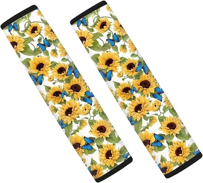 AFPANQZ 1 Pair/Set Butterfly Sunflower Safety Seatbelt Cover Car Auto Seat Belt Pads Covers Comfortable Driving Car Seats Accessories Backpack Bags Strap Pads Cushion
