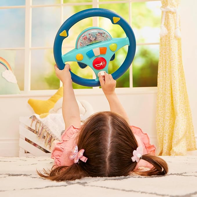 B. toys – Woofer's Musical Driving Wheel – Pretend Play Steering Wheel with Music, Sounds & Lights for Toddlers, Kids 2 Years+