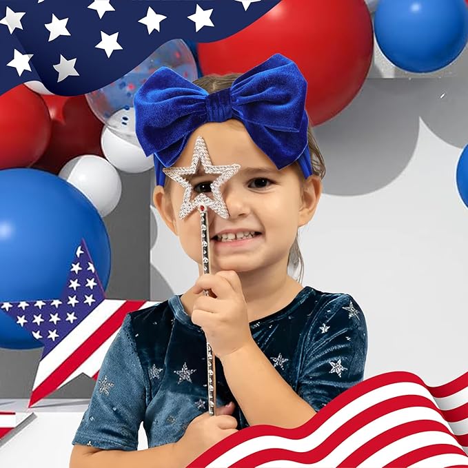 YanJie 4th of July Nylon Headbands for Baby Girls - Red Velvet Handmade Hair Accessories for Infants and Toddlers