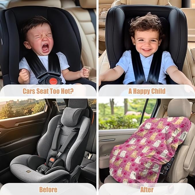 Car Seat Sun Shade Cover Cute Cat Car Seat Cooler Toddler Car Seat Cover Heat Protector Tear-Resistant Baby Seat Covers Keep Baby Cool and Child Safety for Travel, Elastic Style