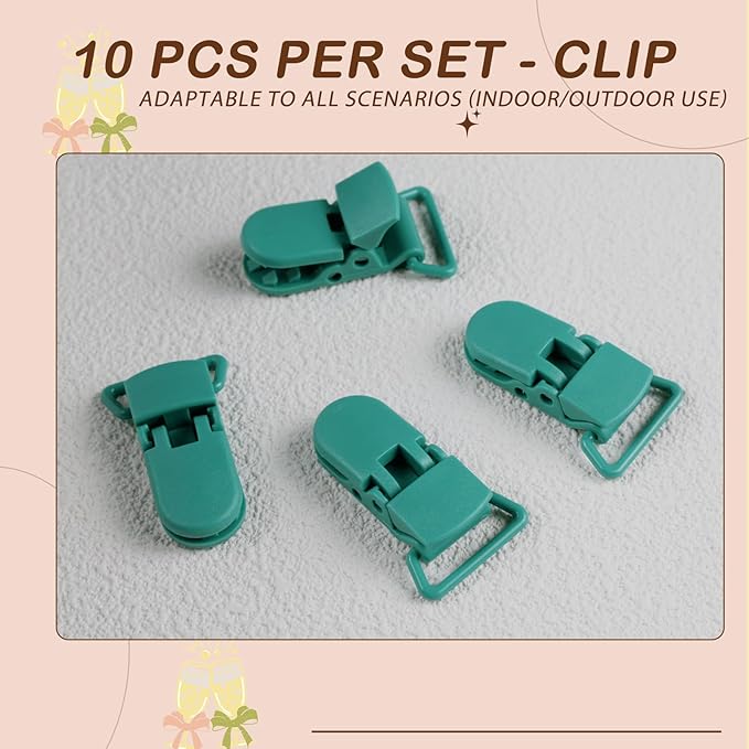10-Pack Pacifier Clip Replacement Ends - BPA-Free Plastic Fasteners for DIY Baby Crafts, Sewing Bibs & Blankets Straps (3/4 Inch, Emerald Green)