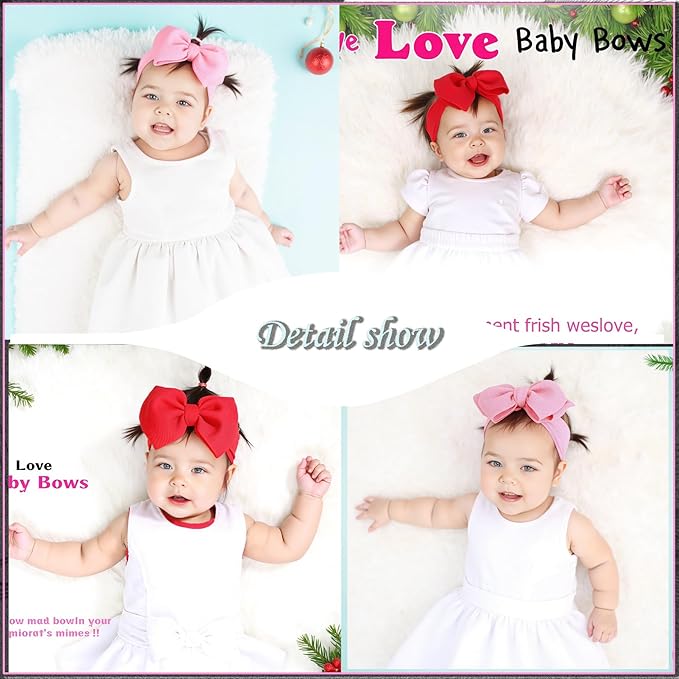 Valentines Baby Girl Bows Newborn Headband Infant Big Bows for Birthday/Baby Shower/Photography/Baby Gifts (Red&Pink)
