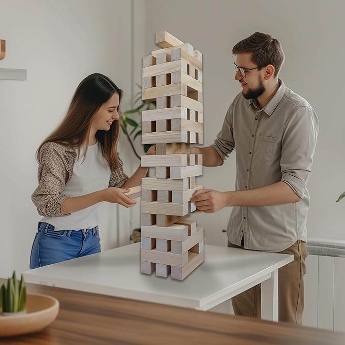 GOTHINK Giant Tumbling Tower Game, Super Large 51pcs Wooden Blocks Stacking Game, Stacking Up to 5.5 Feet, Timber Blocks with Carry Bag, Jumbo Blocks Outdoor Indoor Game Toy Gift for Kids and Adults