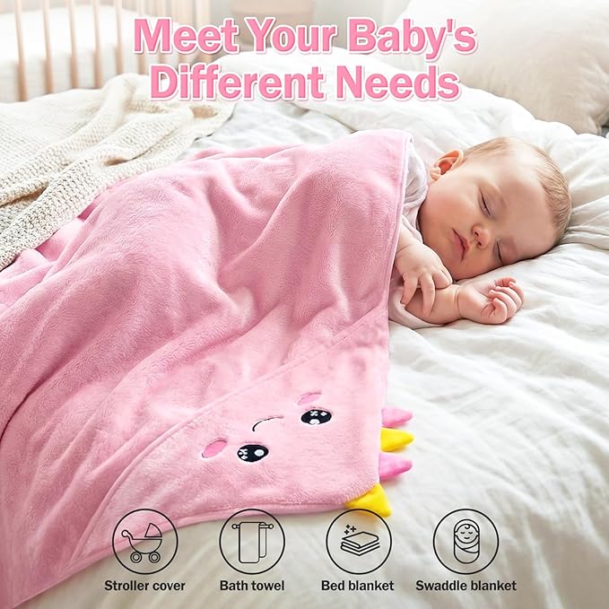 2 Pack Hooded Baby Towels for Newborn, Coral Fleece Baby Bath Towel for Newborn Infant Toddler, Ultra Soft & Lightweight Baby Bath Towels Baby Bath Essentials