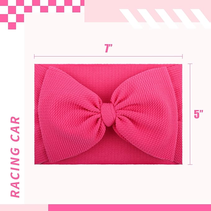 YanJie 2PCS 7’’ Hot Pink Bows for Baby Girls Checkered Headband Pink Bow Infants Toddler Hair Accessories Newborn Headbands Hair Bow Baby Clothes