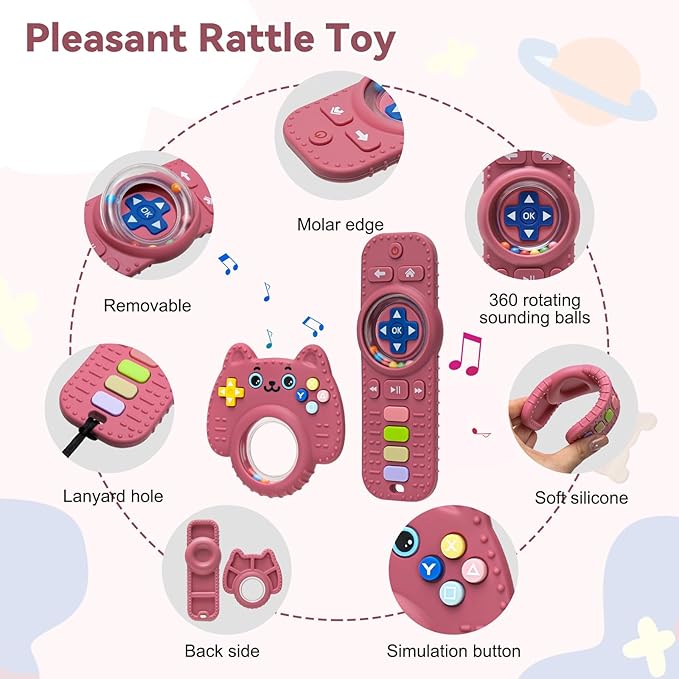 MISSLILI 2 Packs Teething Toy for Babies 0-6-9-12 Months, Silicone Baby Rattles Teether, Teething Relief Infant Toddles TV Remote Control Teether for 3-24 Months