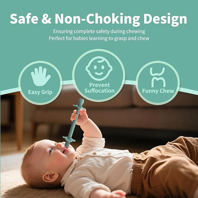 6-Pack Silicone Teething Tubes for Babies 6-12 Months, BPA-Free Non-Choking Teether Sticks Toys, Teething Relief Chew Straws for Infants & Toddlers, Baby Gifts (Sand Clay DustyRose Brown Green Blue)