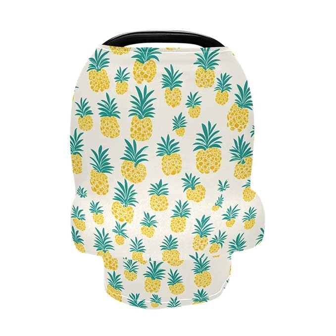 Qilmy Pineapple Pattern Baby Car Seat Cover, Multi-Use Breathable Breastfeeding & Stroller Cover, Shower Gift for Boys & Girls