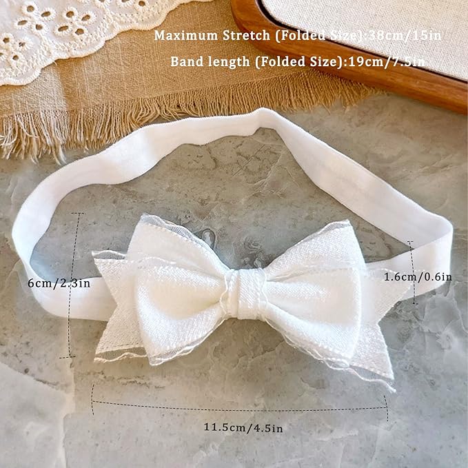 Baby Girls Headband White Bow Lace Headbands Soft Elastic Bowknot Hairbands Cute Hair Accessory for Newborn Kids Infant Toddler Baptism Birthday Party (Double Bow)