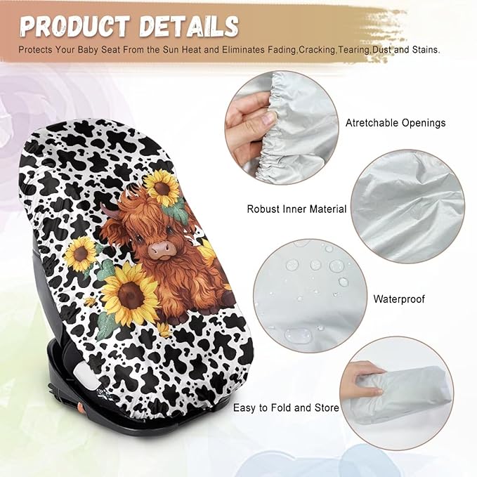 XYZCANDO Yak Print Baby Seat Covers for Car Seats Modern Car Seat Sun Cover for Baby Waterproof Car Seats Heat Protector Keeps Your Toddler Baby Seat at a Cool Temperature Gift for Her
