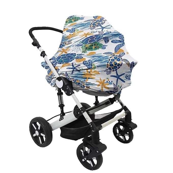 Binienty Baby Car Seat Cover - Watercolor Sea Turtle Print Infant Carseat Canopy Soft Breathable Nursing Cover, Gifts for Mom Lover Wife