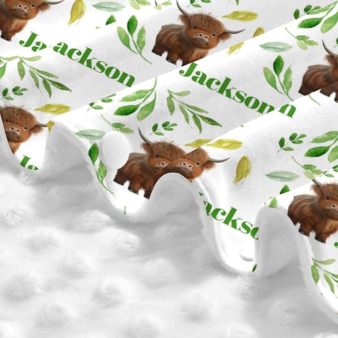 Personalized Baby Car Seat Canopy for Baby with Name, Custom Car Seat Covers for Boy Girl, Infant Opening Minky Nursing Breastfeeding Stroller Cover Carseat Canopies for Newborn (Cute Cow High Land)